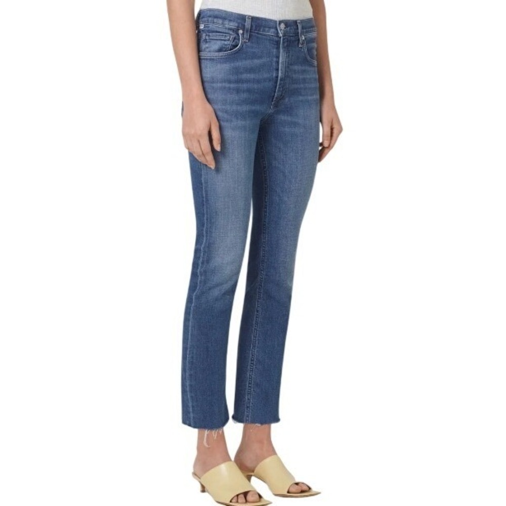 Citizens of Humanity Isola Straight Cropped Jean Medium Wash Blue Raw Hem Sz 26